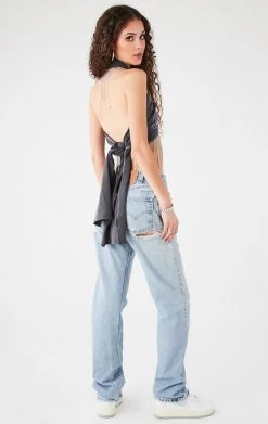 FURST OF A KIND VINTAGE RHINESTONE FRINGE HALTER WRAP TOP