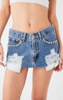 FURST OF A KIND FESTIVAL VINTAGE STUD POCKET MICRO MINI DENIM SKIRT