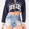 FURST OF A KIND VINTAGE CHAINS VINTAGE CHAIN LACE UP CROP SWEATSHIRT