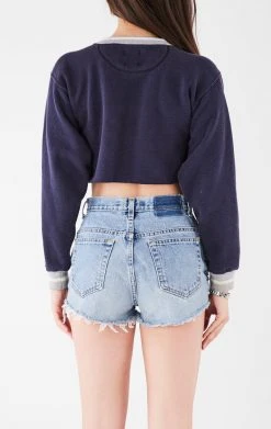 FURST OF A KIND VINTAGE CHAINS VINTAGE CHAIN LACE UP CROP SWEATSHIRT