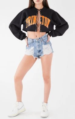 FURST OF A KIND VINTAGE CHAIN LACE UP CROP SWEATSHIRT VINTAGE CHAINS