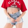 FURST OF A KIND VINTAGE RHINESTONE FRINGE CROP TEE
