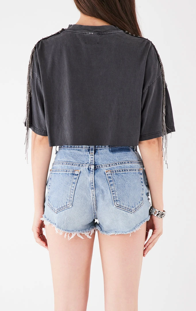 FURST OF A KIND VINTAGE RHINESTONE FRINGE SLEEVE CROP TEE 4 FURST OF A KIND VINTAGE RHINESTONE FRINGE SLEEVE CROP TEE