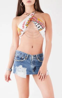 FURST OF A KIND VINTAGE CHAIN NECK WRAP TOP WITH DRAPE CHAIN FESTIVAL