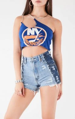 FURST OF A KIND VINTAGE ONE SHOULDER DOUBLE RHINESTONE STRAP TANK