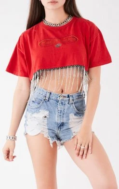 FURST OF A KIND VINTAGE RHINESTONE FRINGE CROP TEE
