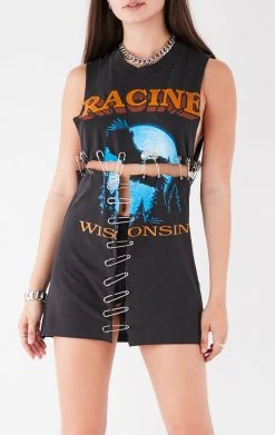 FURST OF A KIND VINTAGE SAFETY PIN LADDER FRONT SLEEVELESS TEE VINTAGE PINS