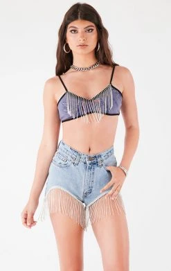 FURST OF A KIND FESTIVAL VINTAGE RHINESTONE FRINGE BRA TOP