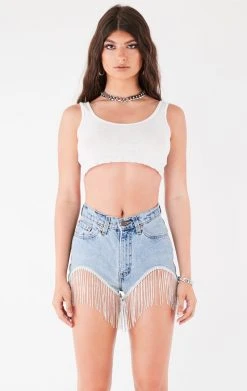 FURST OF A KIND VINTAGE RHINESTONE FRINGE DENIM SHORTS 13 FURST OF A KIND VINTAGE RHINESTONE FRINGE DENIM SHORTS