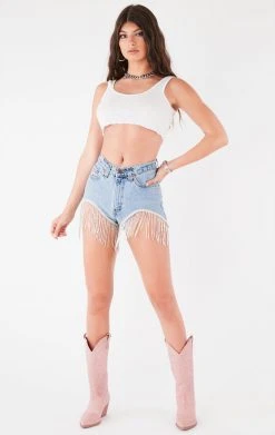 FURST OF A KIND VINTAGE RHINESTONE FRINGE DENIM SHORTS 15 FURST OF A KIND VINTAGE RHINESTONE FRINGE DENIM SHORTS