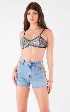 FURST OF A KIND VINTAGE RHINESTONE FRINGE BRA TOP