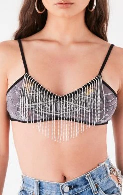 FURST OF A KIND VINTAGE RHINESTONE FRINGE BRA TOP