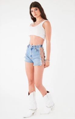 FURST OF A KIND VINTAGE CRISS CROSS SIDE CHAIN DENIM SHORTS FESTIVAL