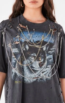 FURST OF A KIND VINTAGE PINS VINTAGE MULTI DRAPED CHAIN TEE