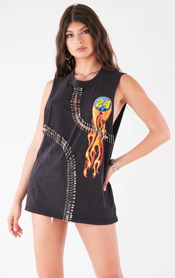 FURST OF A KIND VINTAGE PINS VINTAGE CURVED SAFETY PIN SLEEVELESS TEE 4 FURST OF A KIND VINTAGE PINS VINTAGE CURVED SAFETY PIN SLEEVELESS TEE