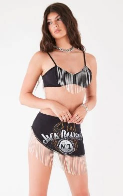 FURST OF A KIND VINTAGE RHINESTONE FRINGE BRA TOP AND SKIRT SET