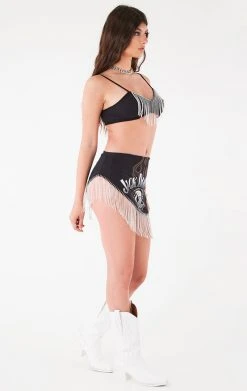 FURST OF A KIND VINTAGE RHINESTONE FRINGE BRA TOP AND SKIRT SET