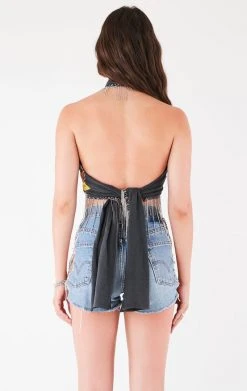 FURST OF A KIND VINTAGE RHINESTONE FRINGE HALTER WRAP TOP 7 FURST OF A KIND VINTAGE RHINESTONE FRINGE HALTER WRAP TOP