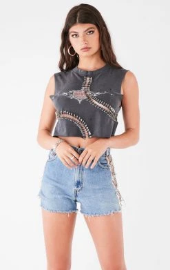 FURST OF A KIND VINTAGE CURVED SAFETY PIN CROPPED SLEEVELESS TEE FESTIVAL