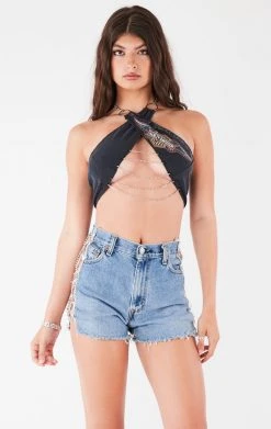 FURST OF A KIND VINTAGE CHAIN NECK WRAP TOP WITH DRAPE CHAIN