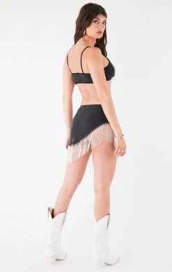 FURST OF A KIND FESTIVAL VINTAGE RHINESTONE FRINGE BRA TOP AND SKIRT SET