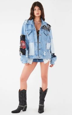 FURST OF A KIND VINTAGE PATCHWORK STUDDED DENIM JACKET FESTIVAL