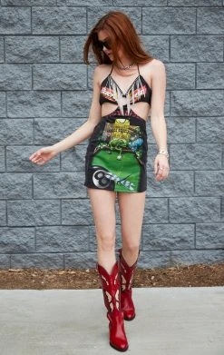 FURST OF A KIND VINTAGE CUT OUT RHINESTONE FRINGE HALTER DRESS FESTIVAL