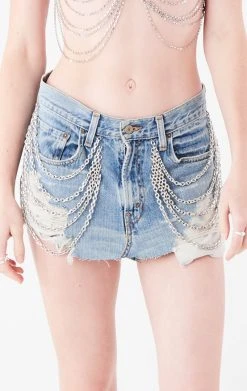 FURST OF A KIND VINTAGE WATERFALL CHAIN MICRO MINI DENIM SKIRT
