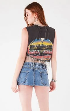 FURST OF A KIND ASYMMETRICAL RHINESTONE FRINGE SLEEVELESS CROP TEE VINTAGE RHINESTONE FRINGE 7 FURST OF A KIND ASYMMETRICAL RHINESTONE FRINGE SLEEVELESS CROP TEE VINTAGE RHINESTONE FRINGE
