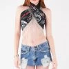 FURST OF A KIND FESTIVAL VINTAGE RHINESTONE FRINGE HALTER WRAP TOP