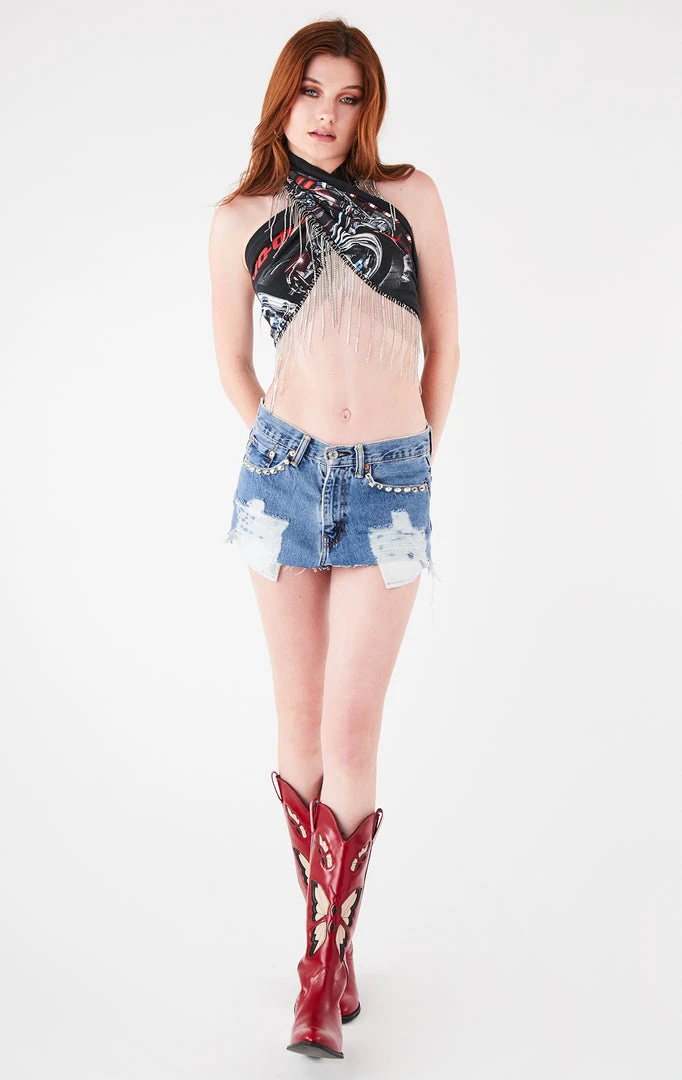 FURST OF A KIND FESTIVAL VINTAGE RHINESTONE FRINGE HALTER WRAP TOP 4 FURST OF A KIND FESTIVAL VINTAGE RHINESTONE FRINGE HALTER WRAP TOP