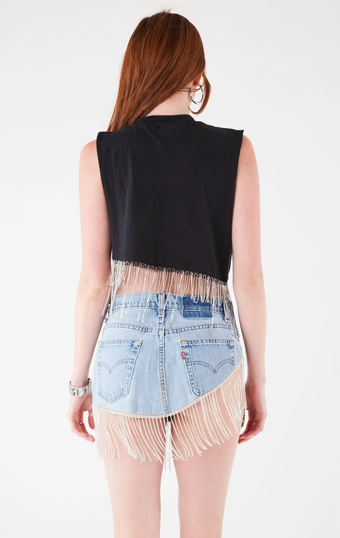 FURST OF A KIND VINTAGE RHINESTONE FRINGE ASYMMETRICAL RHINESTONE FRINGE SLEEVELESS CROP TEE 5 FURST OF A KIND VINTAGE RHINESTONE FRINGE ASYMMETRICAL RHINESTONE FRINGE SLEEVELESS CROP TEE