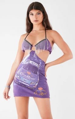 FURST OF A KIND VINTAGE CUT OUT RHINESTONE FRINGE HALTER DRESS