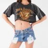 FURST OF A KIND VINTAGE RHINESTONE FRINGE SLEEVE CROP TEE VINTAGE DRINKS