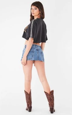 FURST OF A KIND VINTAGE RHINESTONE FRINGE SLEEVE CROP TEE VINTAGE DRINKS