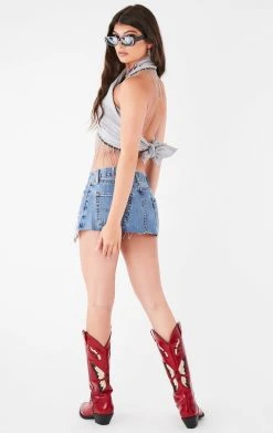 FURST OF A KIND FESTIVAL VINTAGE RHINESTONE FRINGE HALTER WRAP TOP