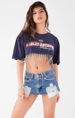FURST OF A KIND VINTAGE RHINESTONE FRINGE CROP TEE