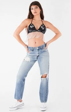 FURST OF A KIND VINTAGE RHINESTONE FRINGE TIE BRA TOP