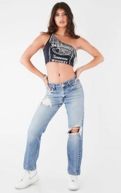 FURST OF A KIND VINTAGE RHINESTONE FRINGE ONE SHOULDER TOP