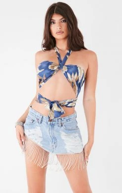 FURST OF A KIND VINTAGE HAWAIIAN TIE NECK WRAP TOP FESTIVAL