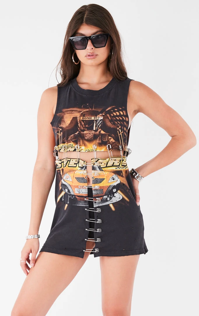 FURST OF A KIND VINTAGE SAFETY PIN LADDER FRONT SLEEVELESS TEE VINTAGE PINS 3 FURST OF A KIND VINTAGE SAFETY PIN LADDER FRONT SLEEVELESS TEE VINTAGE PINS