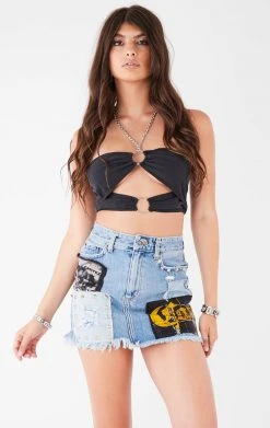 FURST OF A KIND VINTAGE PATCHWORK STUDDED DENIM SKIRT FESTIVAL