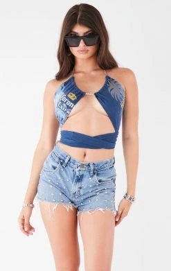 FURST OF A KIND VINTAGE CHAIN NECK WRAP TOP