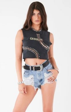 FURST OF A KIND VINTAGE CURVED SAFETY PIN CROPPED SLEEVELESS TEE