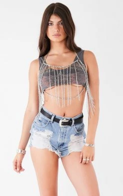 FURST OF A KIND FESTIVAL VINTAGE CROPPED TANK WITH BODY CHAIN