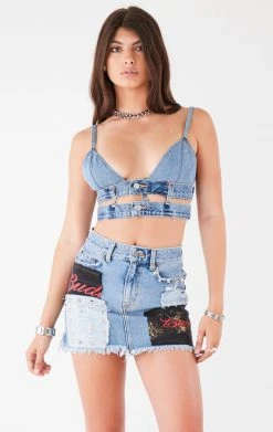 FURST OF A KIND VINTAGE PATCHWORK STUDDED DENIM SKIRT FESTIVAL
