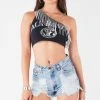FURST OF A KIND VINTAGE RHINESTONE FRINGE ONE SHOULDER TOP