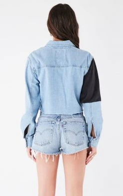 FURST OF A KIND VINTAGE NFL VINTAGE PATCHWORK CROPPED CHAMBRAY