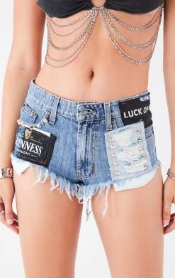 FURST OF A KIND VINTAGE PATCHWORK STUDDED DENIM SHORTS FESTIVAL