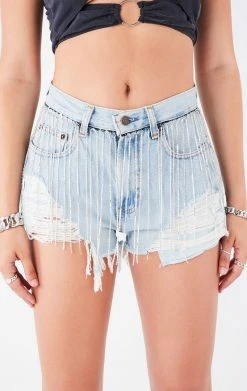 FURST OF A KIND FESTIVAL VINTAGE RHINESTONE FRINGE WAISTBAND DENIM SHORTS 9 FURST OF A KIND FESTIVAL VINTAGE RHINESTONE FRINGE WAISTBAND DENIM SHORTS